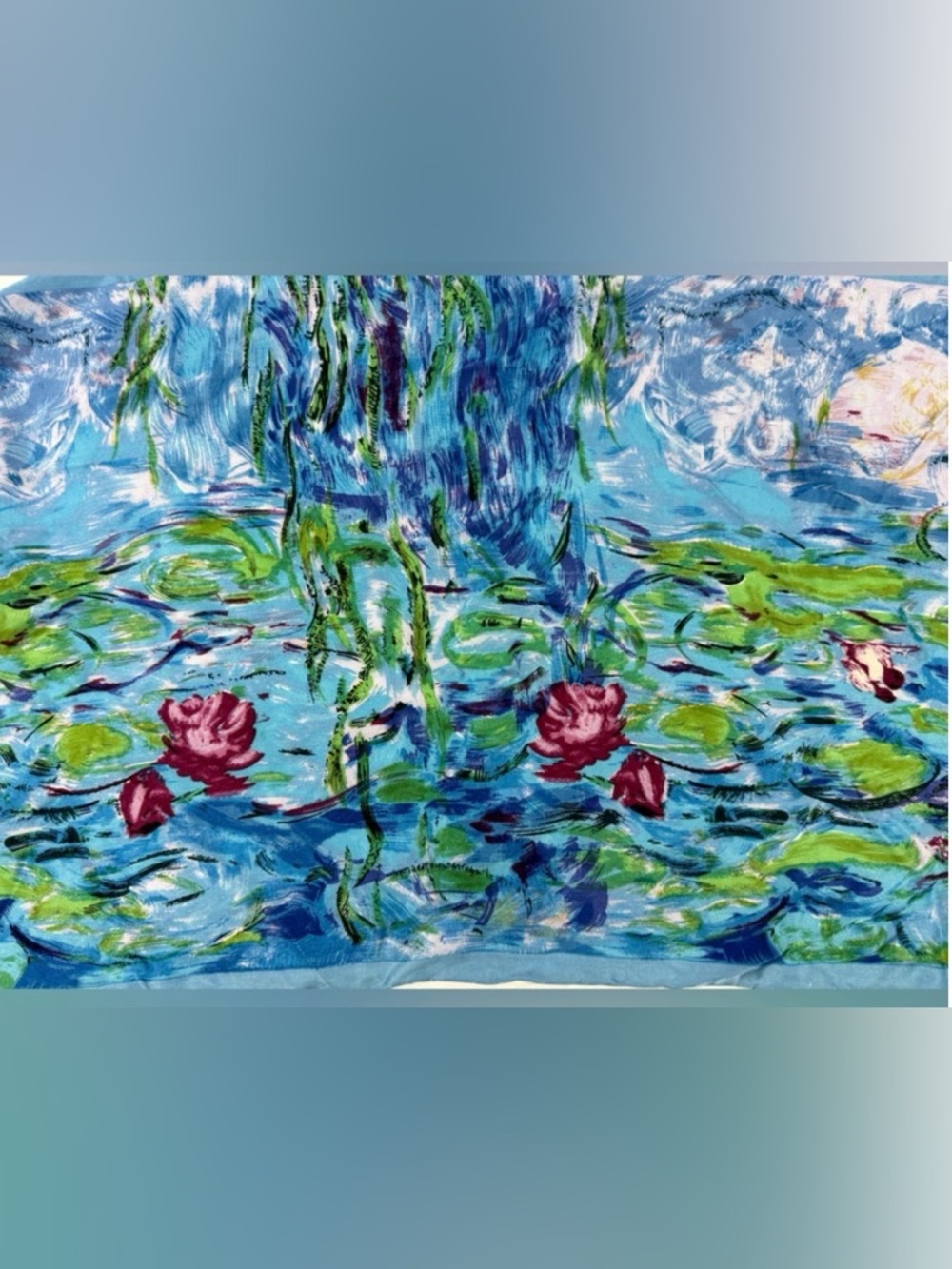 Claude Monet Water Lilies Silk Scarf Blue Museum Art Wrap 62” - Picture 4 of 9